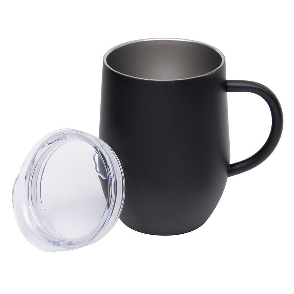 Caneca Térmica Com Alça De Inox Preta 350Ml Com Tampa Mimo Style