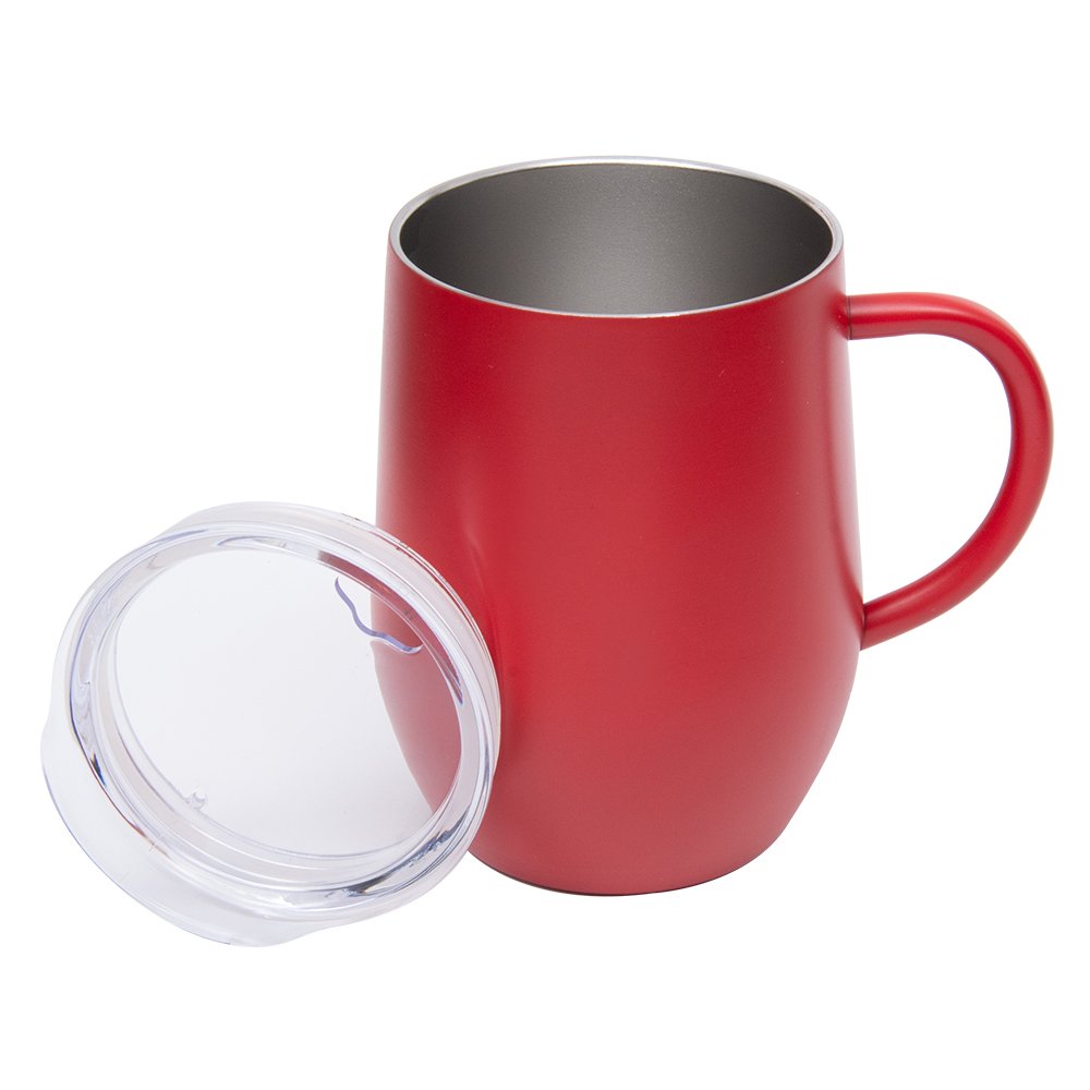 Caneca Térmica Com Alça De Aço Inoxidável Vermelha 350Ml Com Tampa Mimo Style