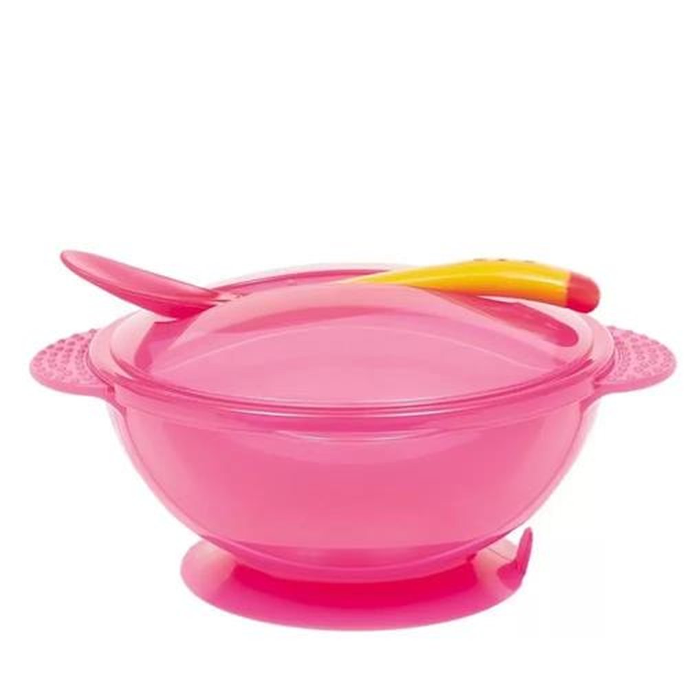 kit Prato Bowl Buba com Tampa e Colher +6m cor:rosa