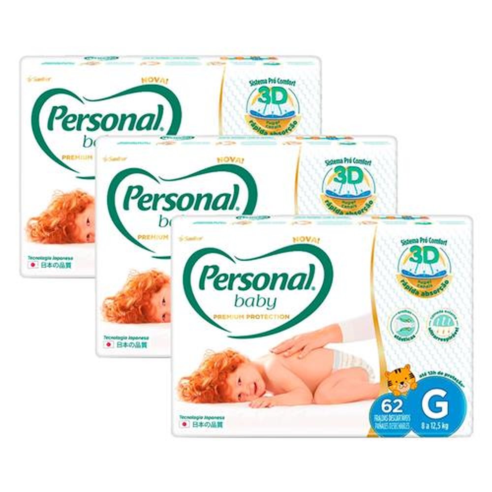 Fralda Personal Baby Premium Protection Tamanho G 62 Unidades