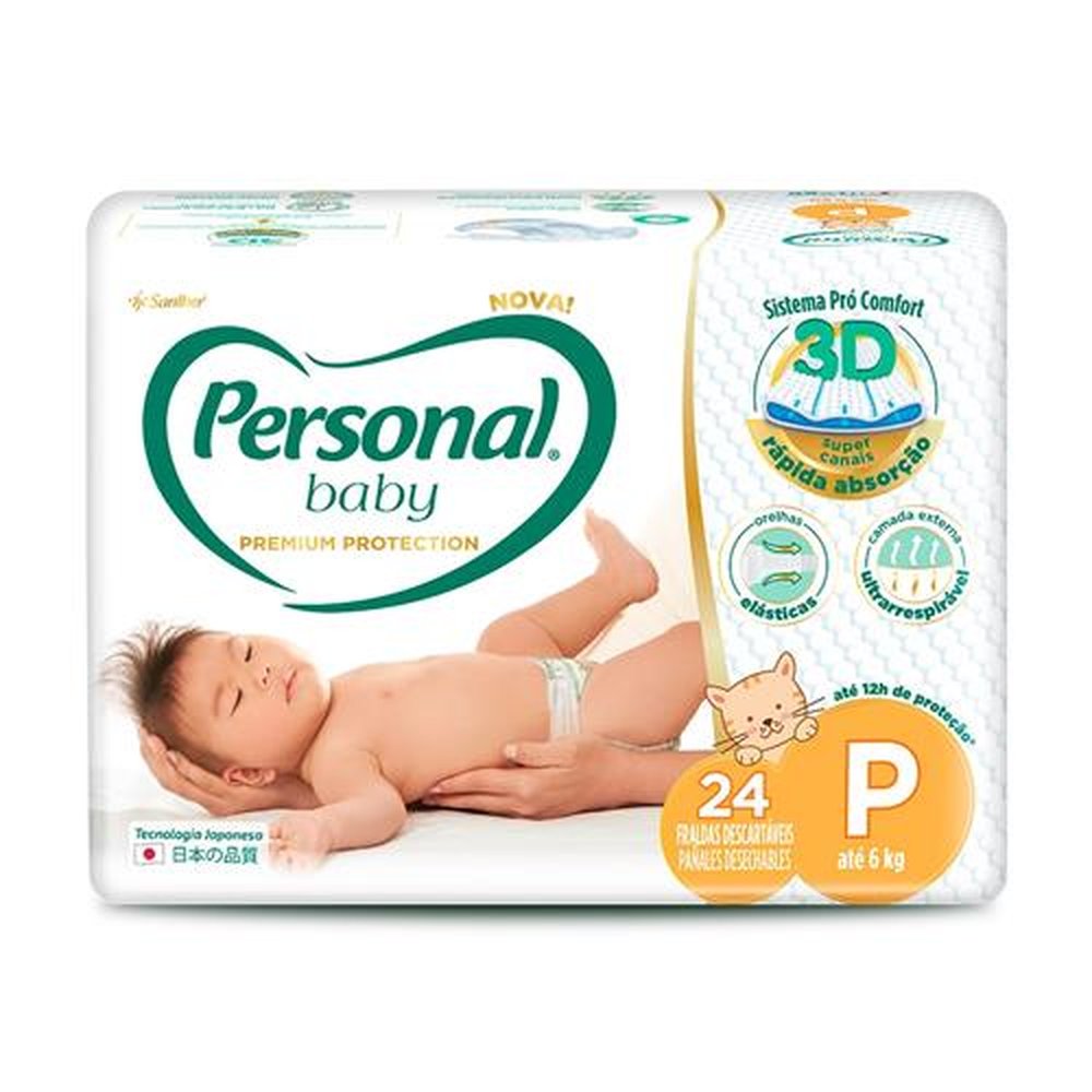 Fralda Descartável Personal Premium Jumbo Tamanho P - 9 Pacotes com 24 Fraldas - Total 216 Tiras