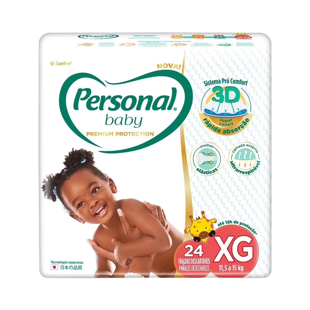 Fralda Descartável Personal Premium Tamanho XG - 6 Pacotes com 24 Fraldas - Total 144 Tiras