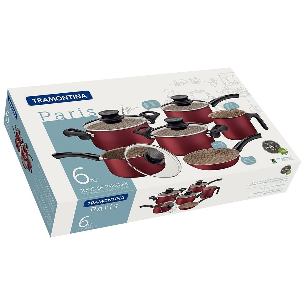Jogo de Panelas Tramontina Paris, 6 Peças, Alumínio, Vermelho