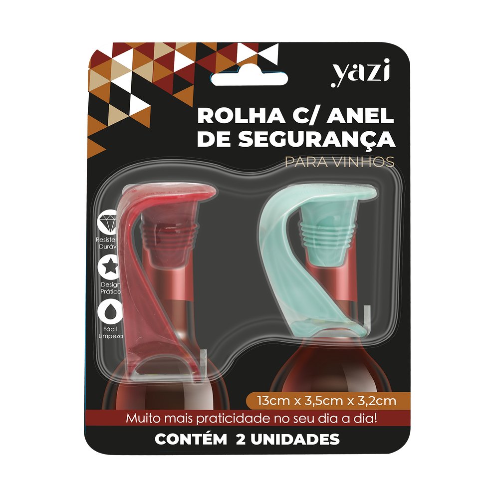 Rolha Silicone para Vinho com Anel Segurança - Embalagem Contendo 2 Unidades