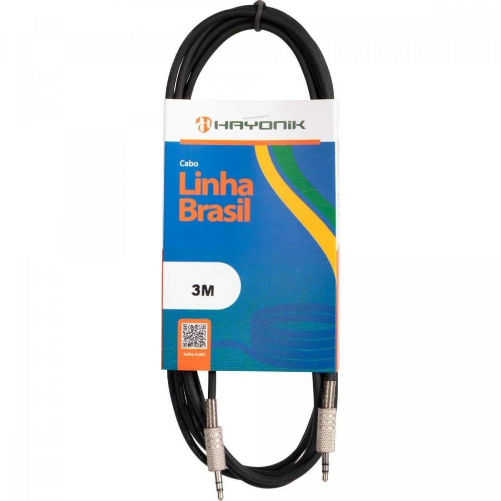 Cabo de Áudio Linha Brasil P2 Estéreo X P2 Estéreo 3M Preto HAYONIK Un.Venda: PC/1