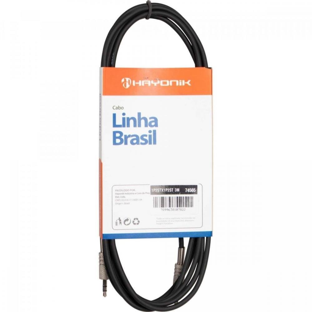 Cabo de Áudio Linha Brasil P2 Estéreo X P2 Estéreo 3M Preto HAYONIK Un.Venda: PC/1