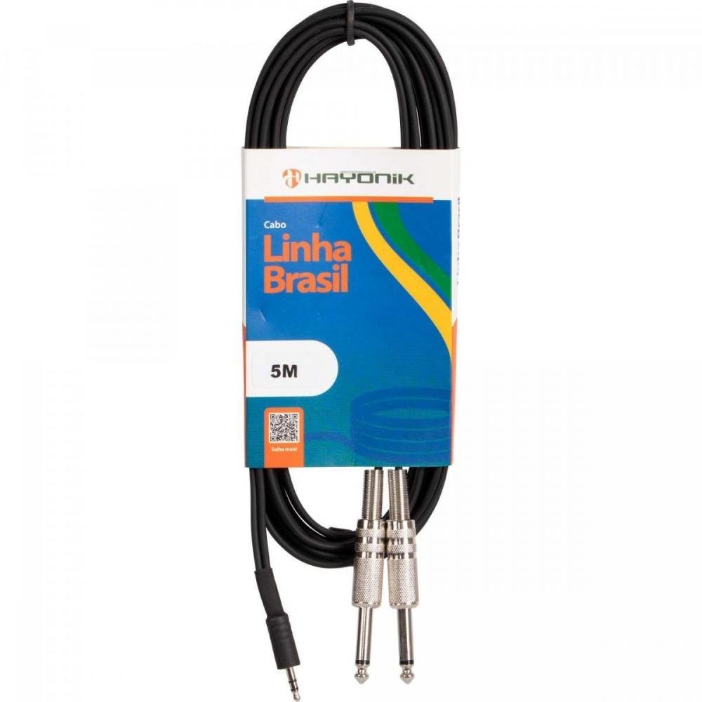Cabo de Áudio Linha Brasil P2 Estéreo X 2 P10 Mono 5m Preto HAYONIK Un.Venda: PC/1