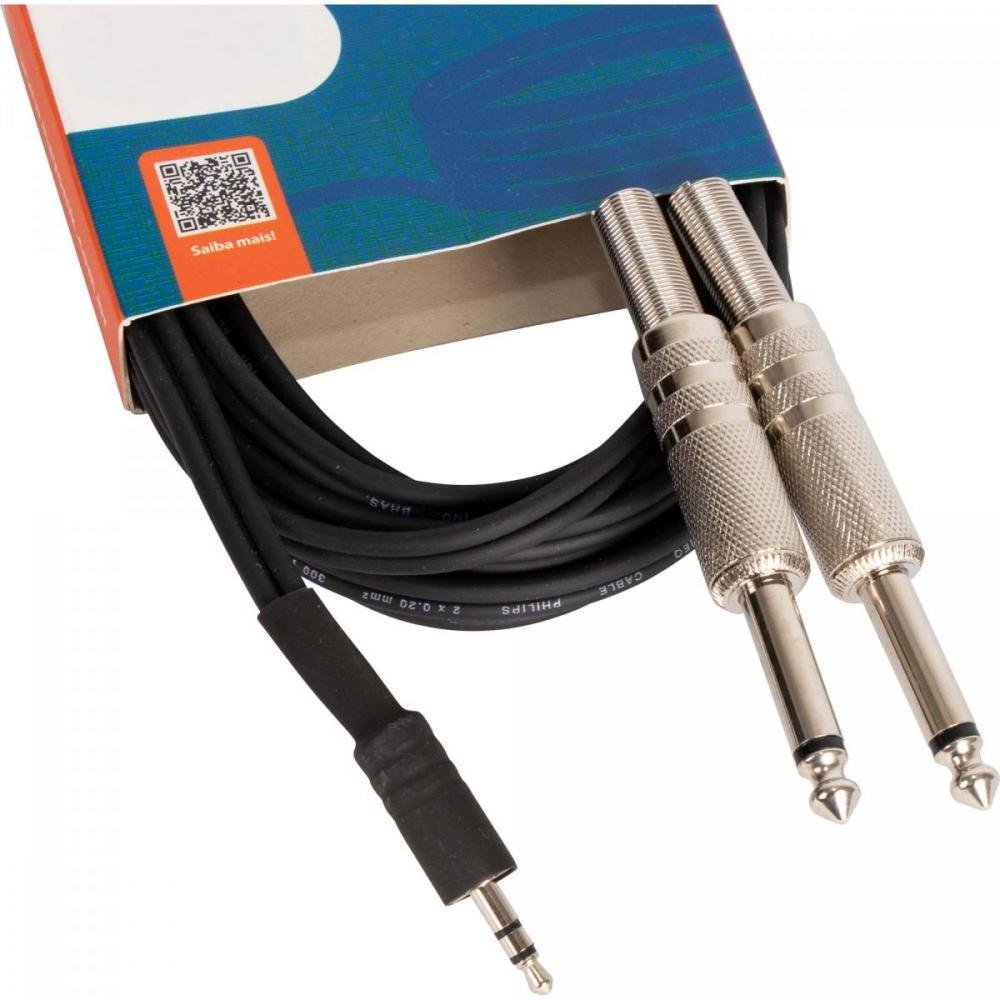 Cabo de Áudio Linha Brasil P2 Estéreo X 2 P10 Mono 5m Preto HAYONIK Un.Venda: PC/1