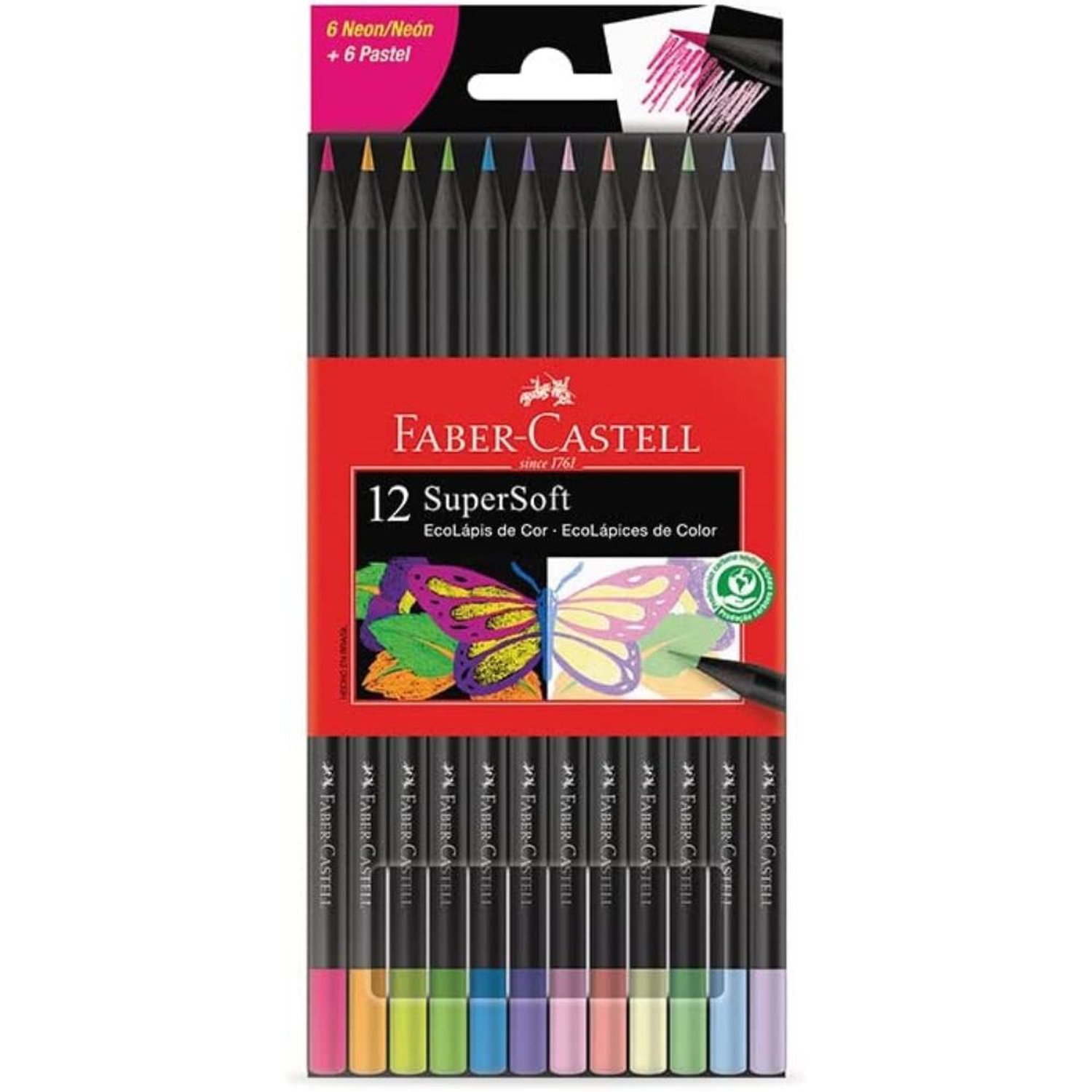 Lápis de Cor Ecolápis Supersoft 6 Neon + 6 Pastel Faber Castell
