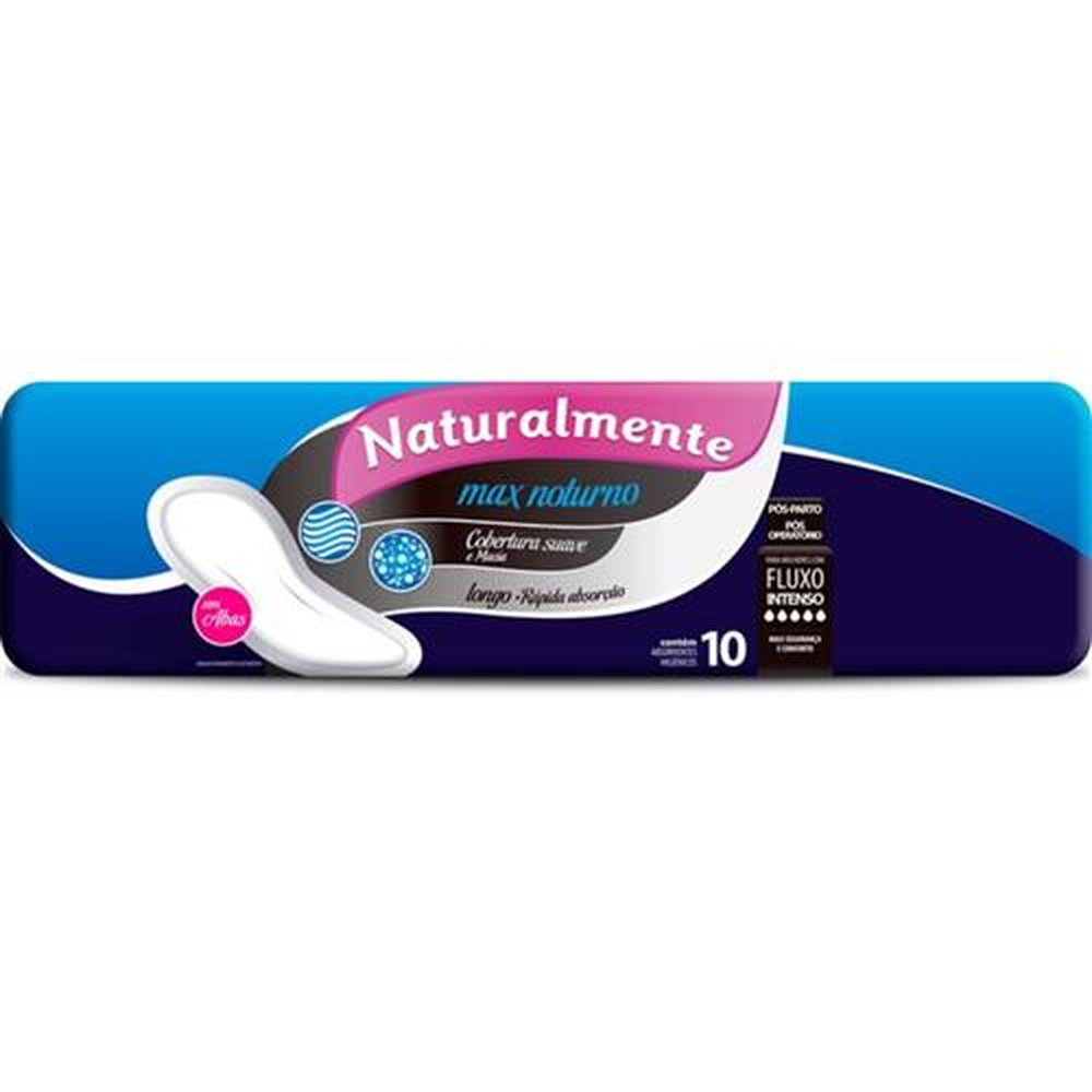 Absorvente Naturalmente Max Noturno Sem Abas 10 Unidades