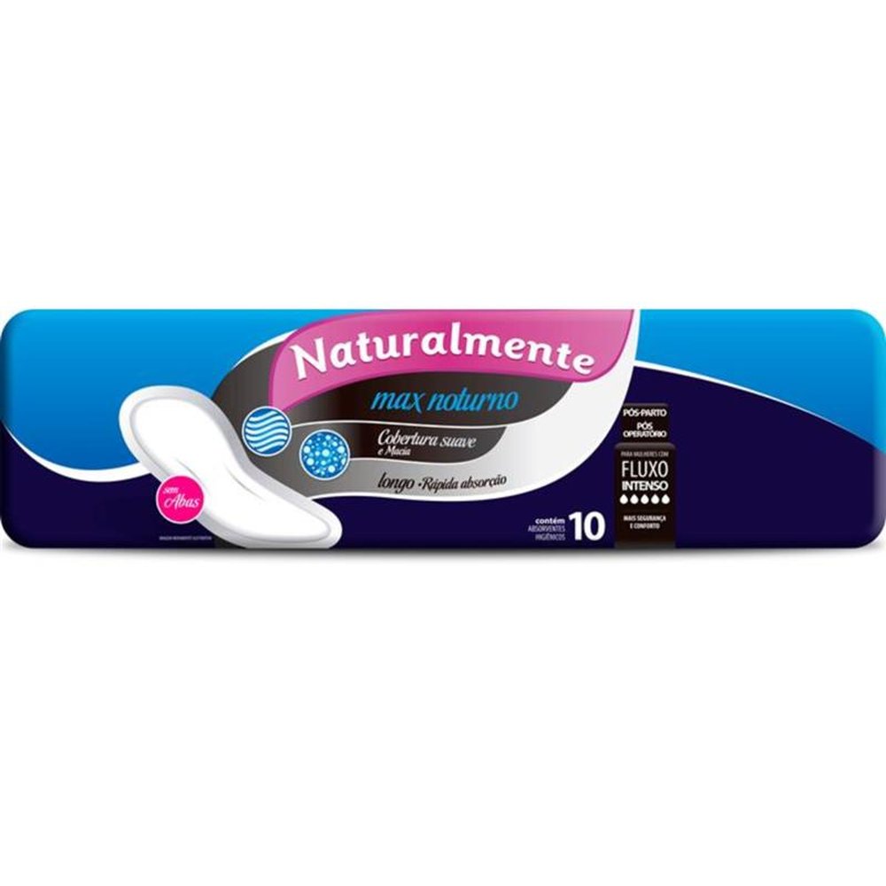 Absorvente Naturalmente Max Noturno Sem Abas 10 Unidades