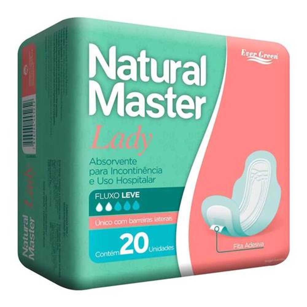 Absorvente Externo Natural Master Lady Incontinência e Uso Hospitalar Fluxo Leve Com Abas 20 Unidades
