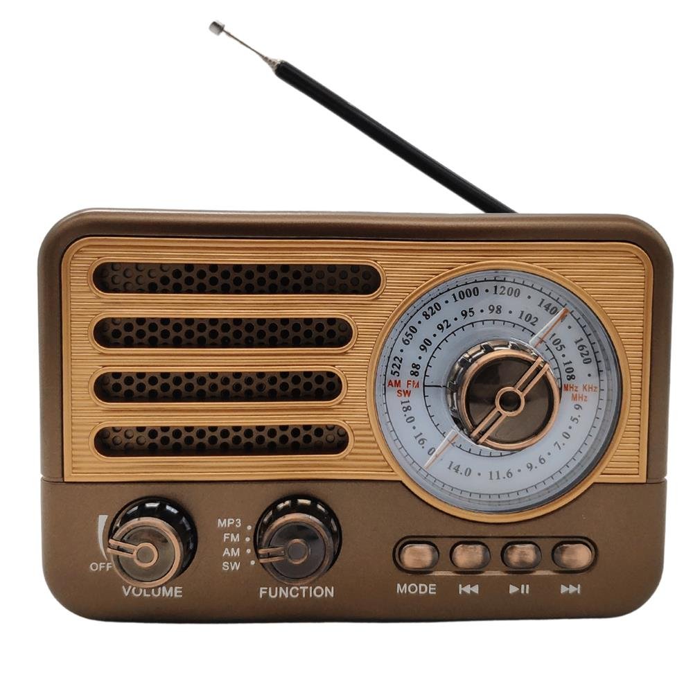 Radio Retro Antigo Usb Fm Am Sw Lanterna Antena Retrátil Recarregável Cobre