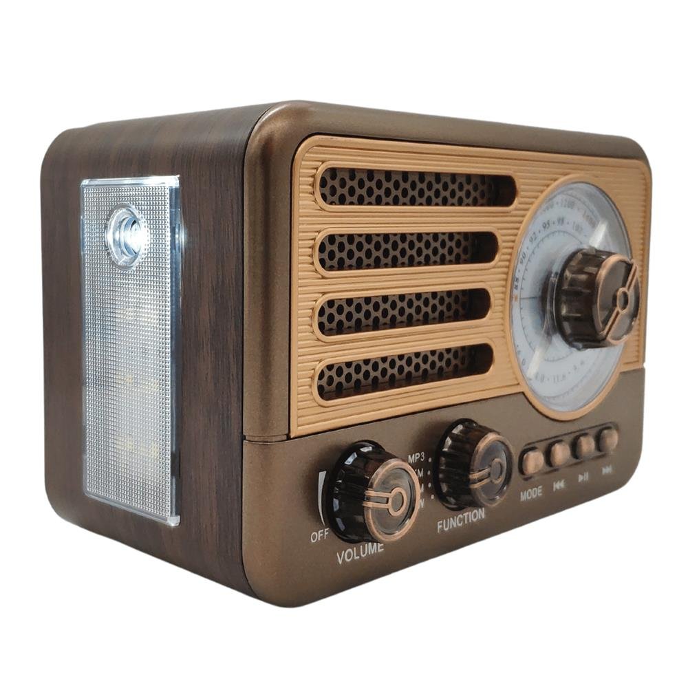 Radio Retro Antigo Usb Fm Am Sw Lanterna Antena Retrátil Recarregável Cobre