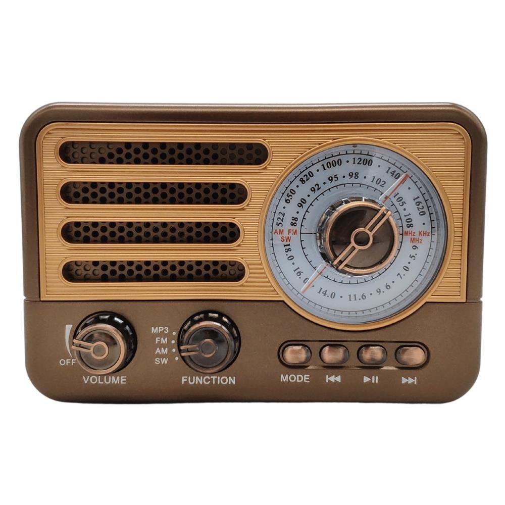 Radio Retro Antigo Usb Fm Am Sw Lanterna Antena Retrátil Recarregável Cobre