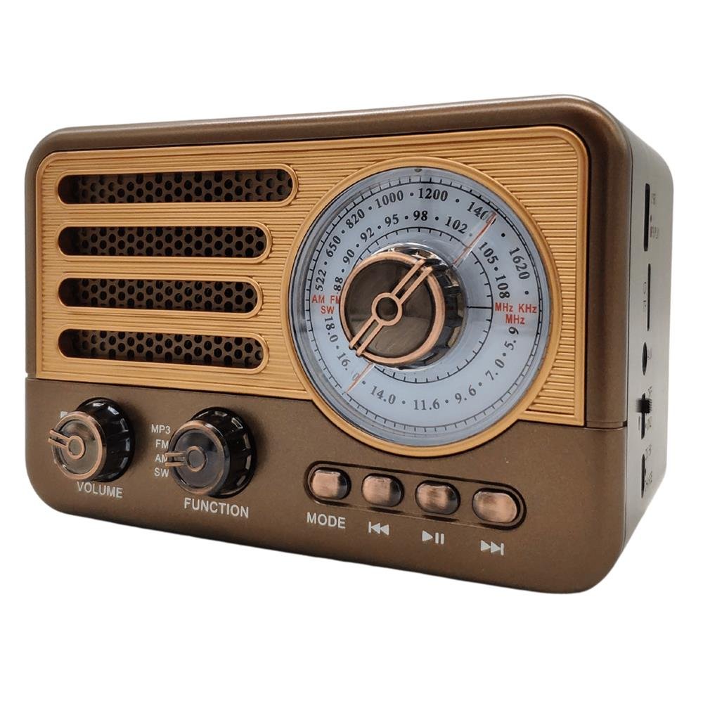 Radio Retro Antigo Usb Fm Am Sw Lanterna Antena Retrátil Recarregável Cobre