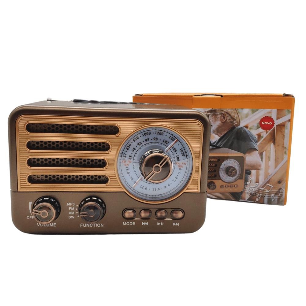Radio Retro Antigo Usb Fm Am Sw Lanterna Antena Retrátil Recarregável Cobre
