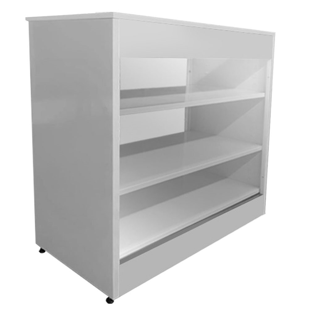 Balcão Vitrine SA Tampo Madeira Fechado BR01 Branco