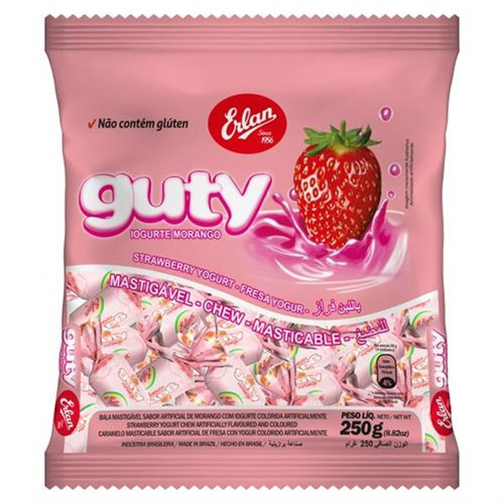 Bala Mastigavel Guty Morango Embalagem com 44 unidades de 250g