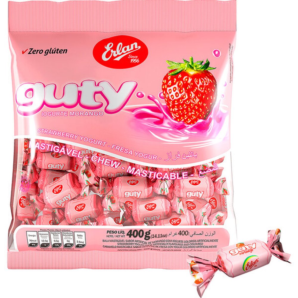Bala Mastigável Guty Morango Embalagem com 28 Unidades de 400g