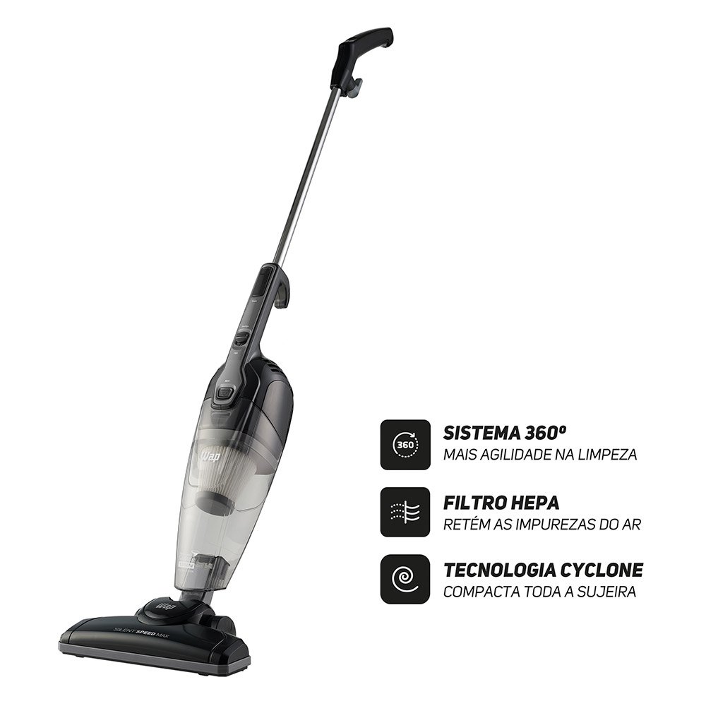 Aspirador de Pó Vertical Wap Silent Speed Max | 1350W, Filtro HEPA, Cinza/Preto, 220V