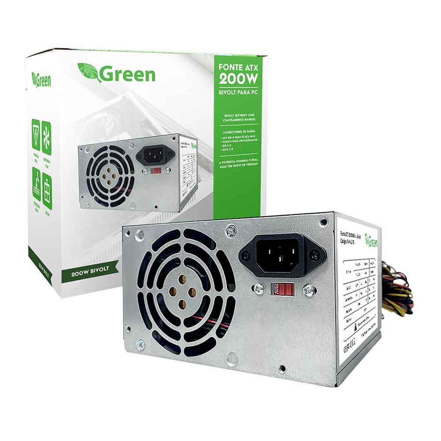 Fonte ATX 200W Real Bivolt - Green