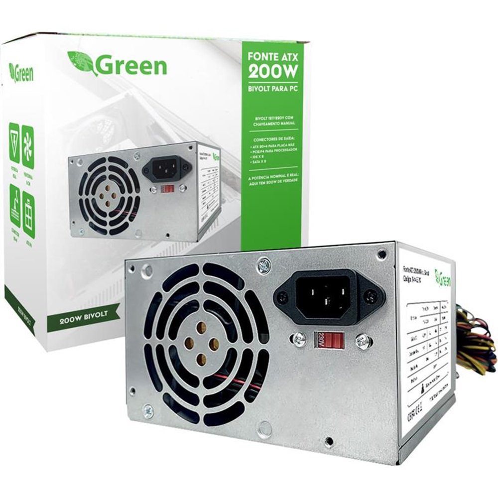 Fonte ATX 200W Real Bivolt - Green