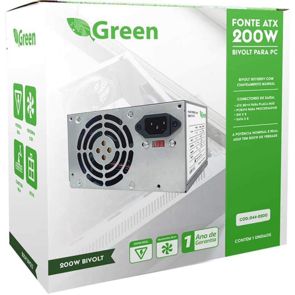 Fonte ATX 200W Real Bivolt - Green