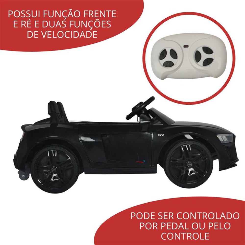 Mini Carro Elétrico 12V Audi R8 Spyder Licenciado Preto