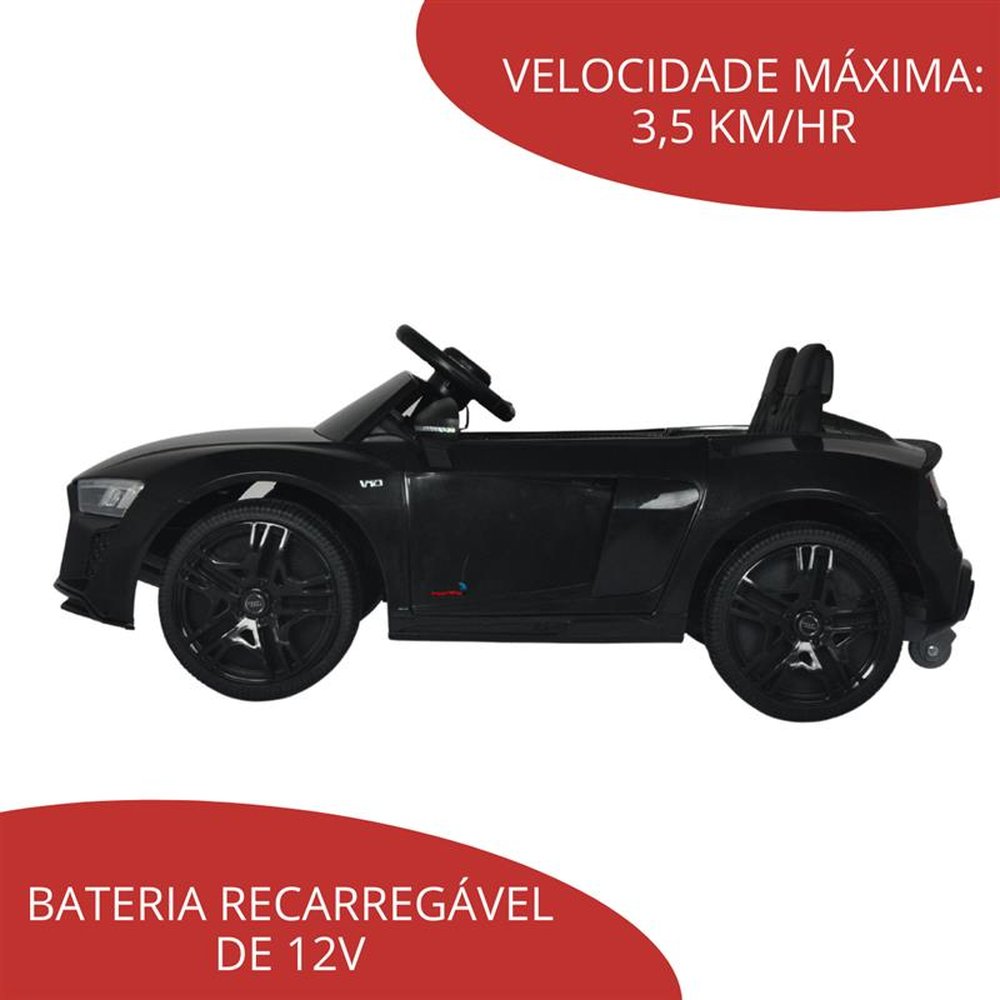Mini Carro Elétrico 12V Audi R8 Spyder Licenciado Preto