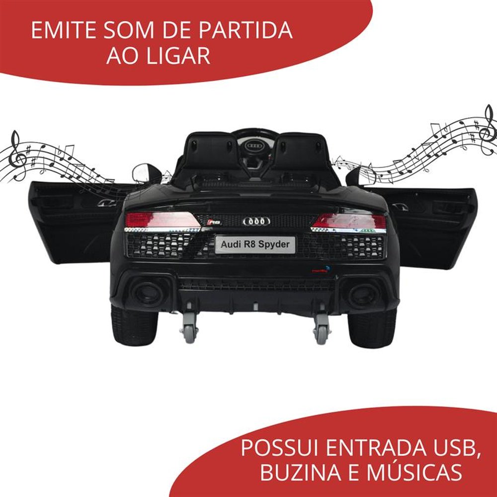 Mini Carro Elétrico 12V Audi R8 Spyder Licenciado Preto