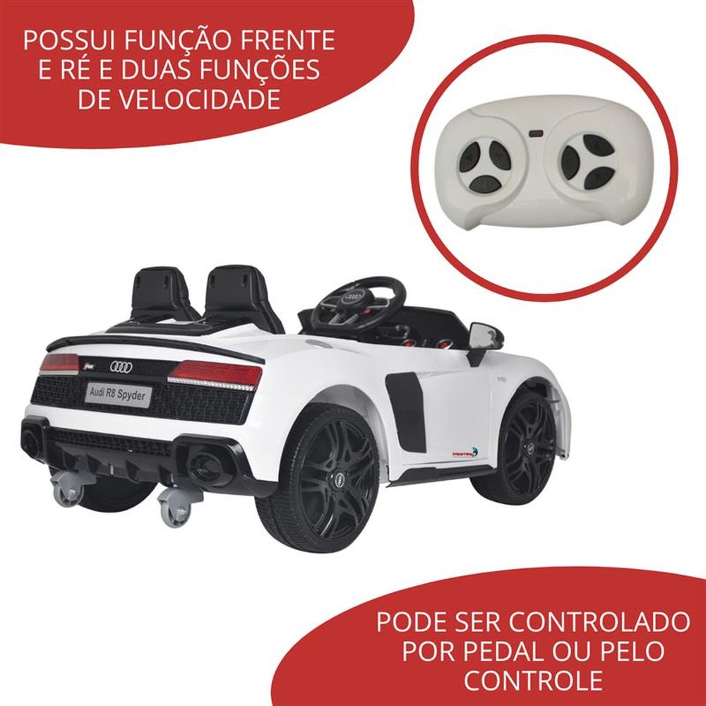Mini Carro Elétrico 12V Audi R8 Spyder Licenciado Branco