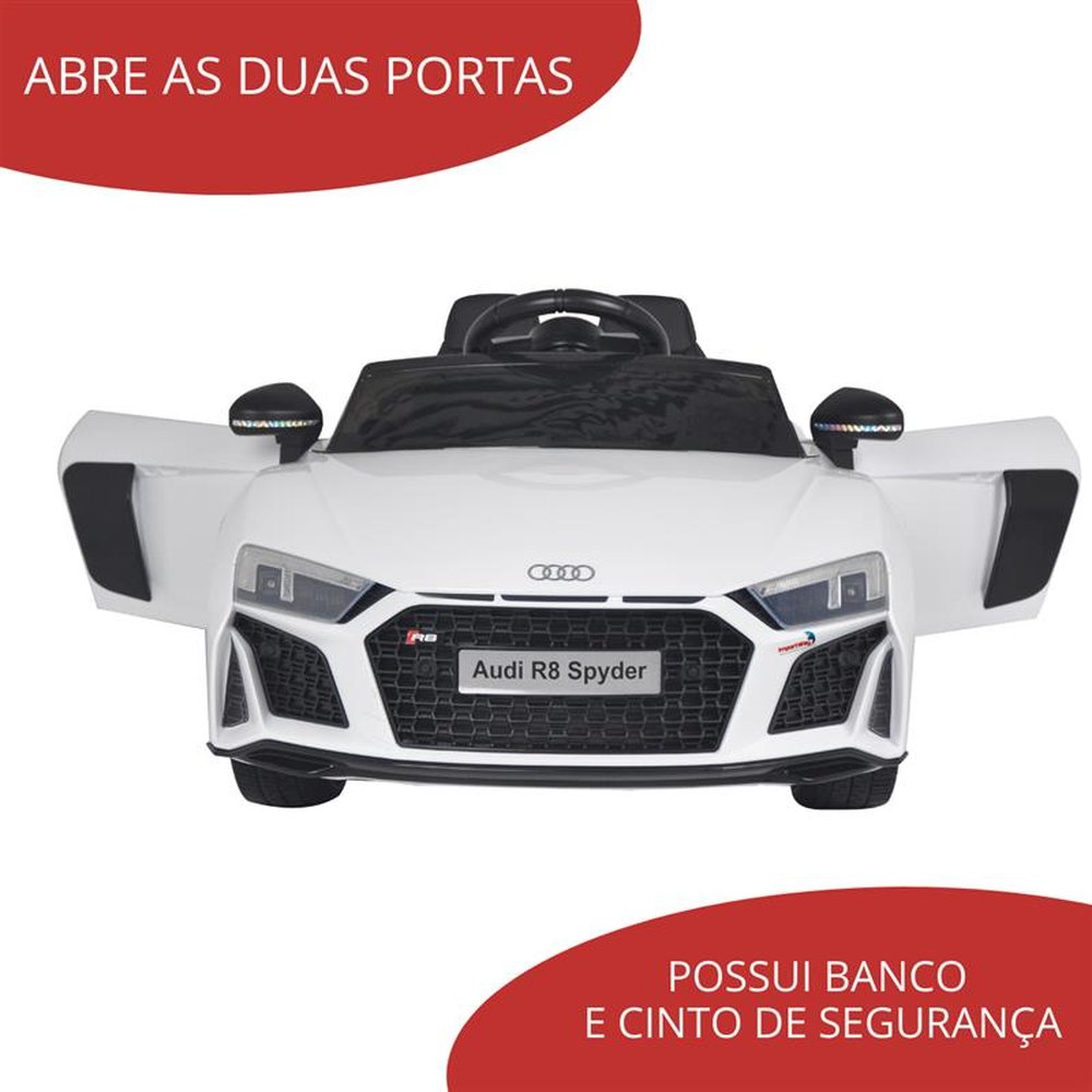 Mini Carro Elétrico 12V Audi R8 Spyder Licenciado Branco