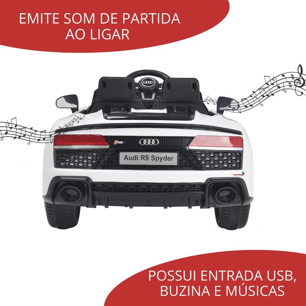 Mini Carro Elétrico 12V Audi R8 Spyder Licenciado Branco