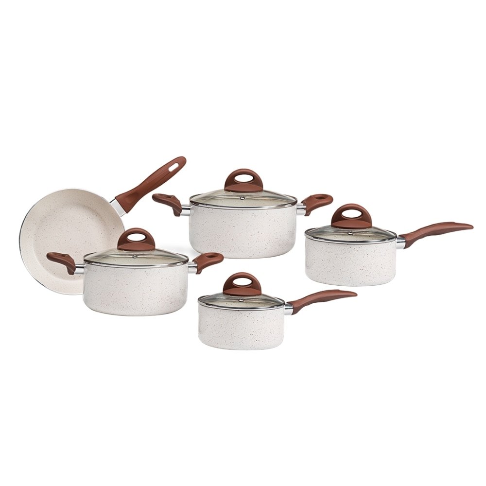 Jogo de Panela Brinox Ceramic Life Granada Indução Vanilla 5 Peças