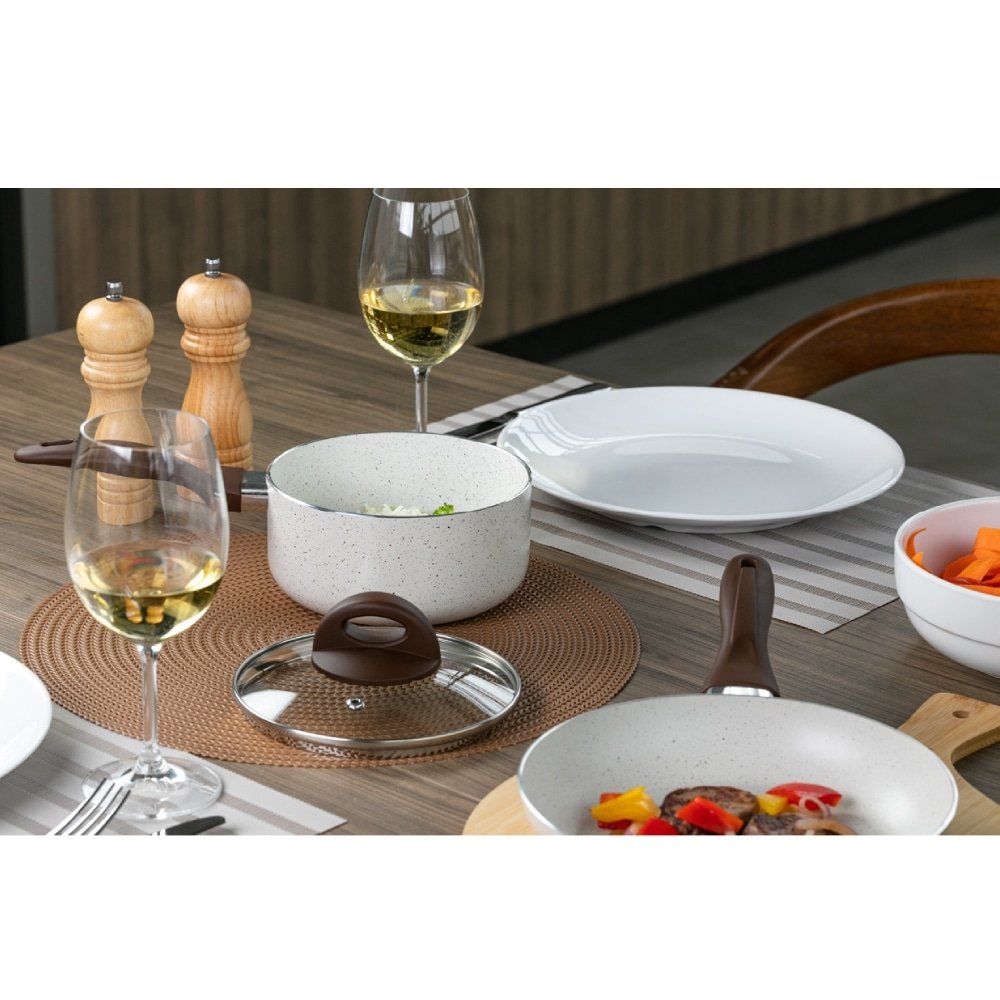 Jogo de Panela Brinox Ceramic Life Granada Indução Vanilla 5 Peças