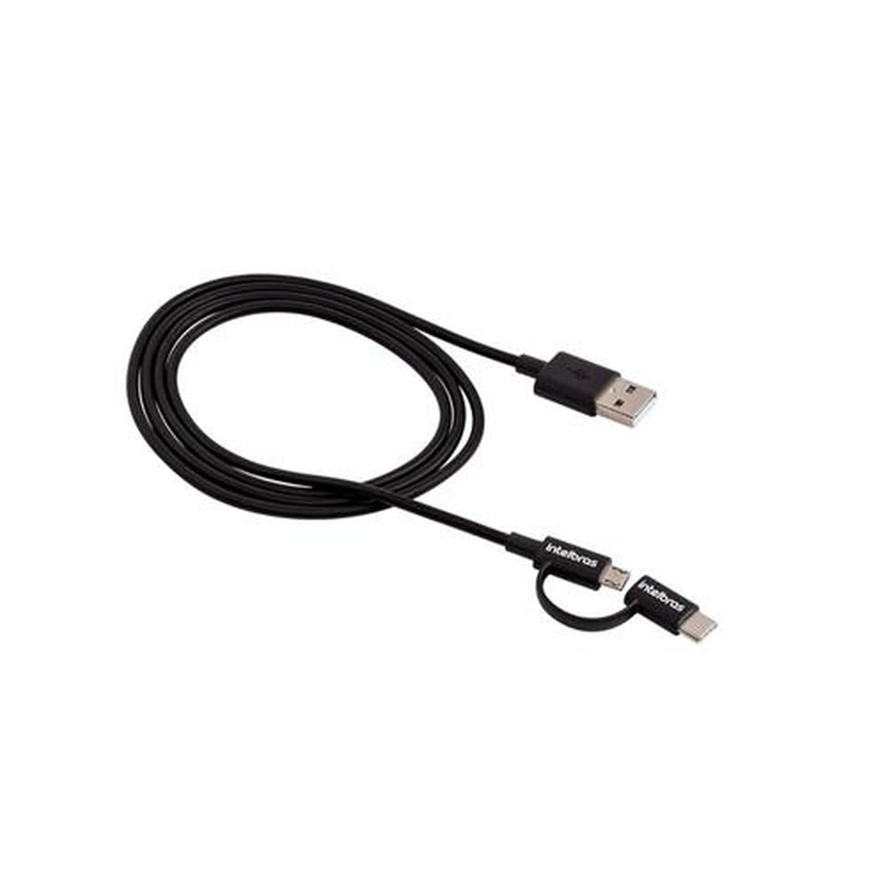 Cabo USB Micro USB + USB-C 1,2m PVC Preto Intelbras