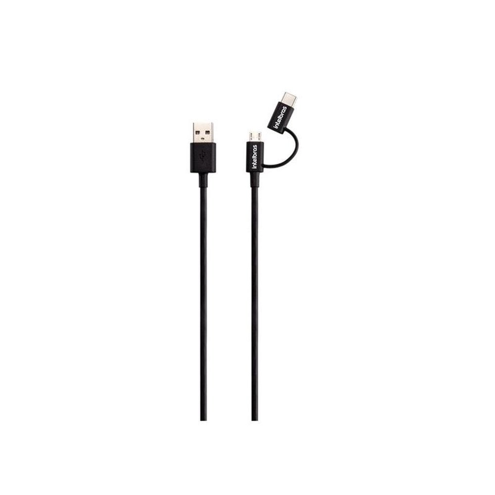 Cabo USB Micro USB + USB-C 1,2m PVC Preto Intelbras