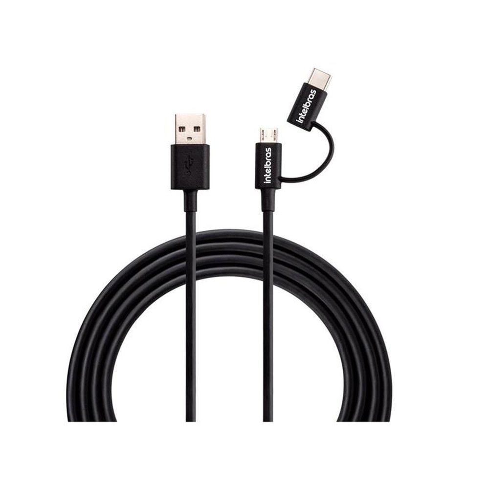 Cabo USB Micro USB + USB-C 1,2m PVC Preto Intelbras