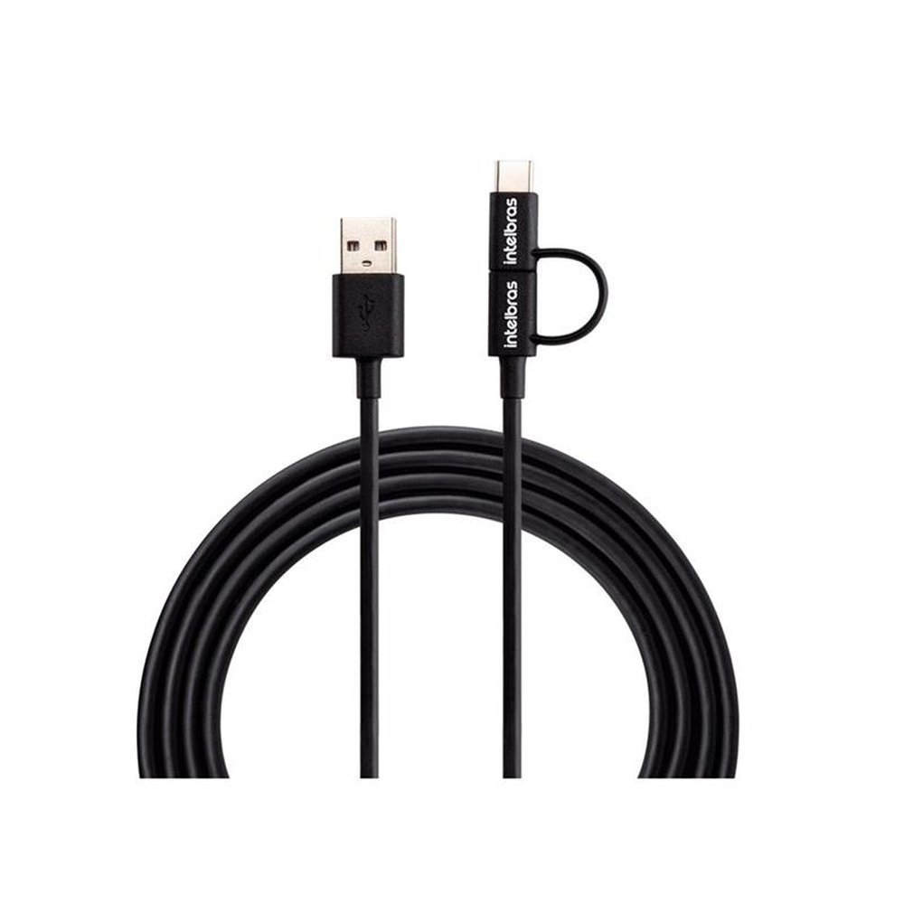 Cabo USB Micro USB + USB-C 1,2m PVC Preto Intelbras