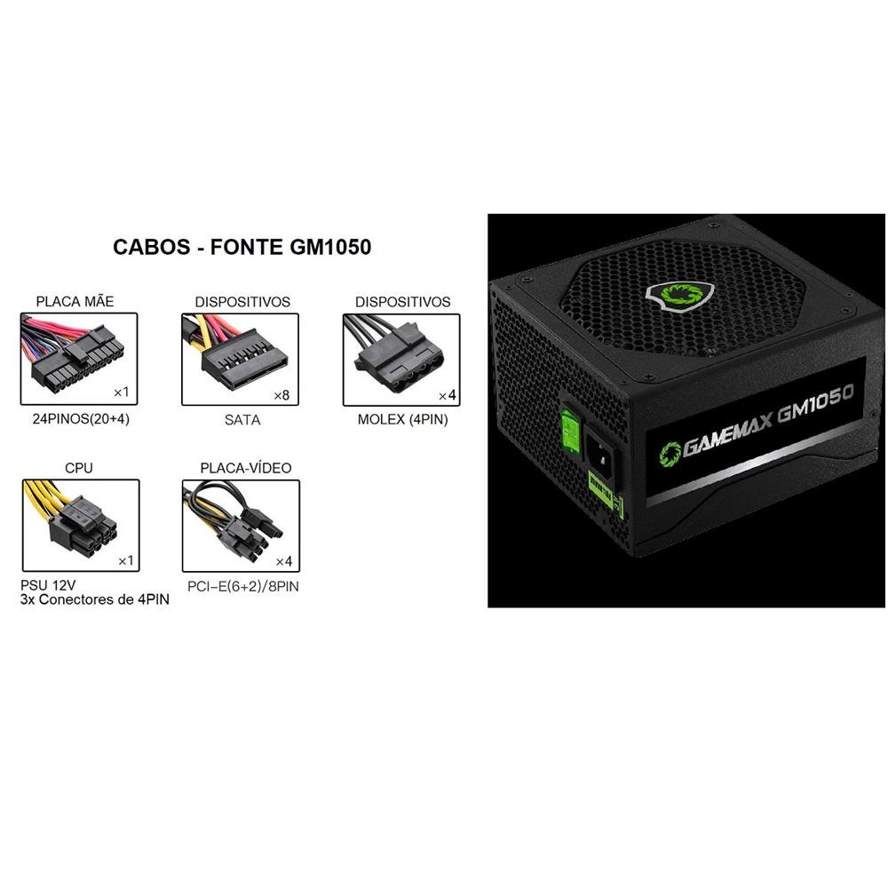 Fonte De Alimentação Gamemax 1050W 80 Plus Silver Preto