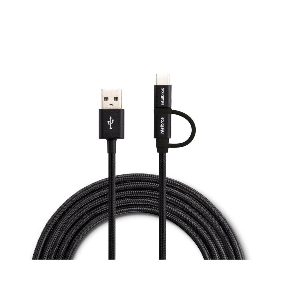 Cabo USB Micro USB + USB-C 1,5m Nylon Preto Intelbras