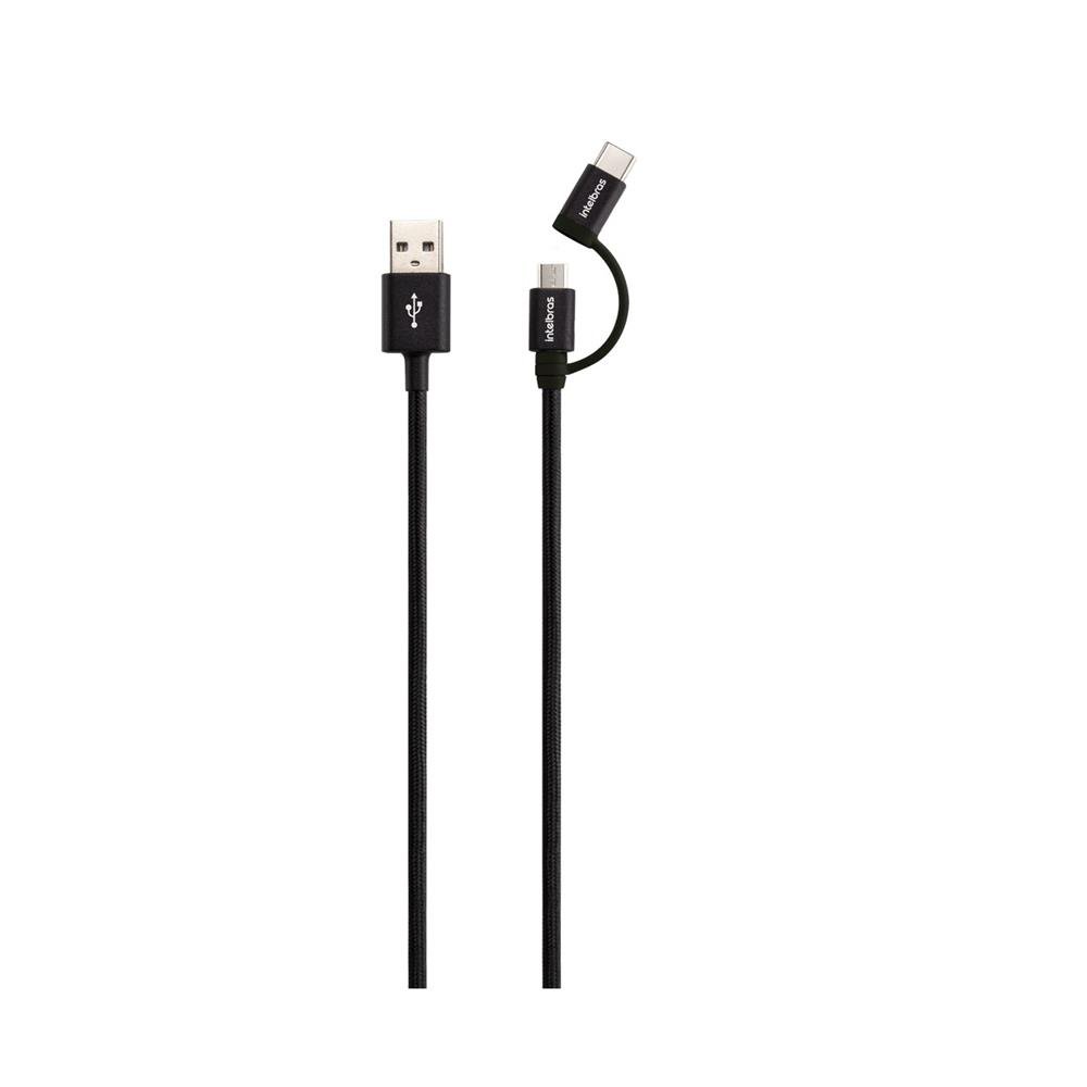 Cabo USB Micro USB + USB-C 1,5m Nylon Preto Intelbras