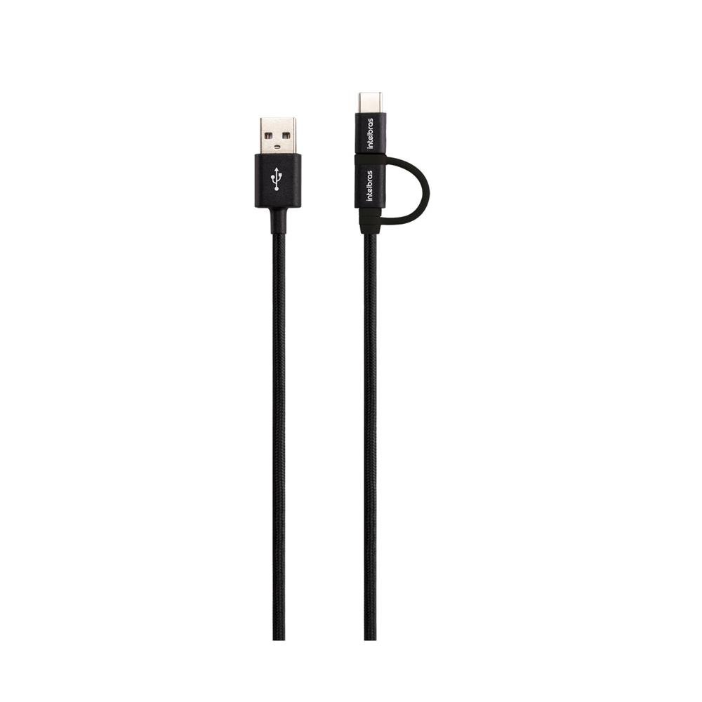 Cabo USB Micro USB + USB-C 1,5m Nylon Preto Intelbras