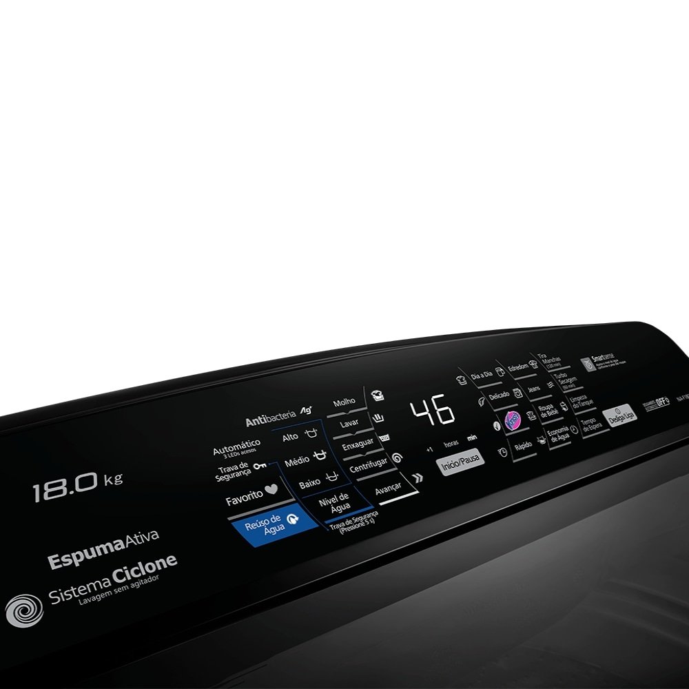 Máquina de Lavar Roupas 18Kg Panasonic NA-F180P7T Smartsense - Painel Digital, Cesto Inox,Titanium, 110V