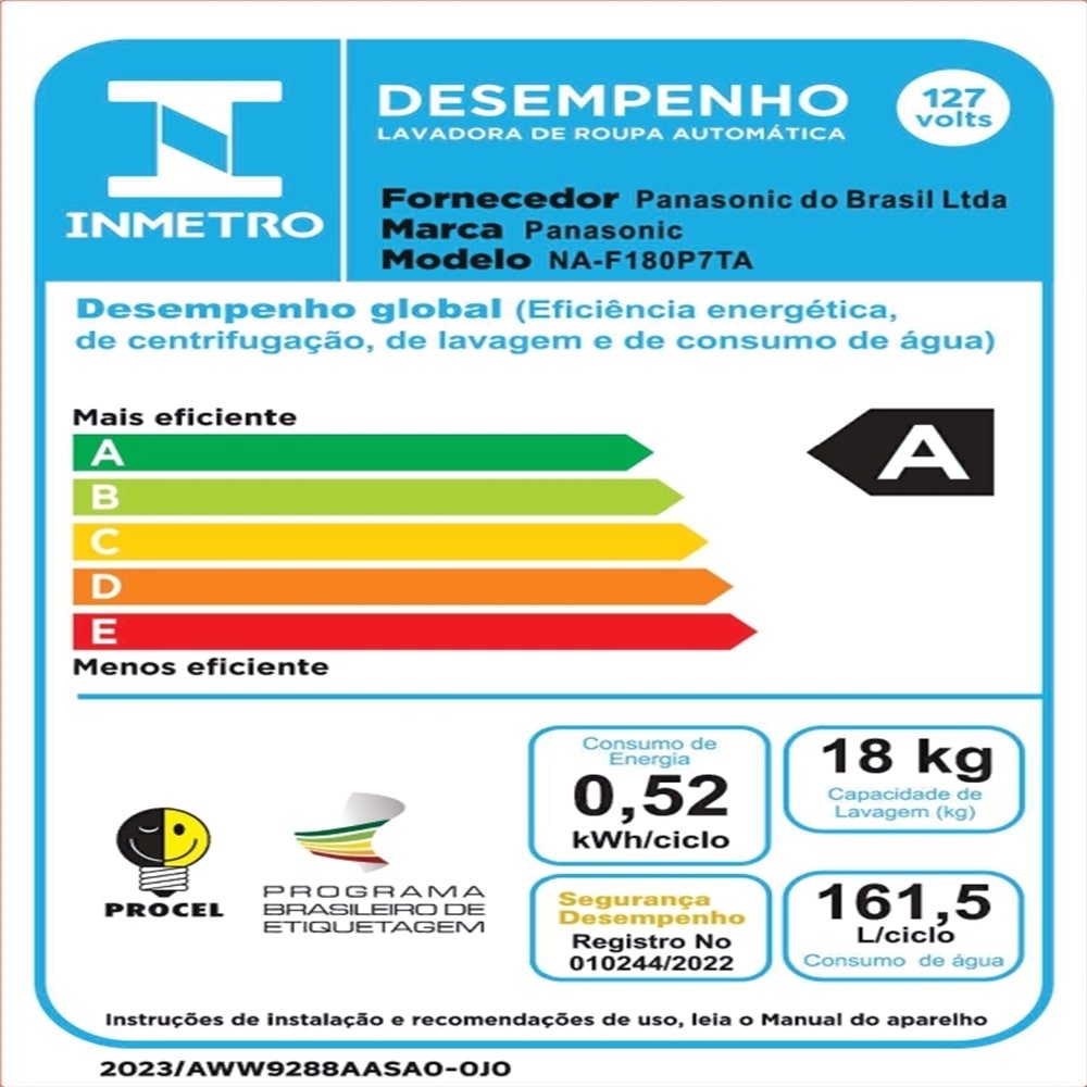 Máquina de Lavar Roupas 18Kg Panasonic NA-F180P7T Smartsense - Painel Digital, Cesto Inox,Titanium, 110V