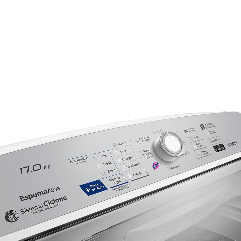 Máquina de Lavar Roupas 17Kg Panasonic NA-F170B7W Smartsense - Painel LED, Cesto Inox, Branco 110V