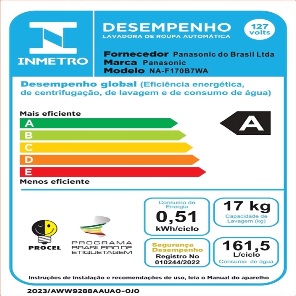 Máquina de Lavar Roupas 17Kg Panasonic NA-F170B7W Smartsense - Painel LED, Cesto Inox, Branco 110V