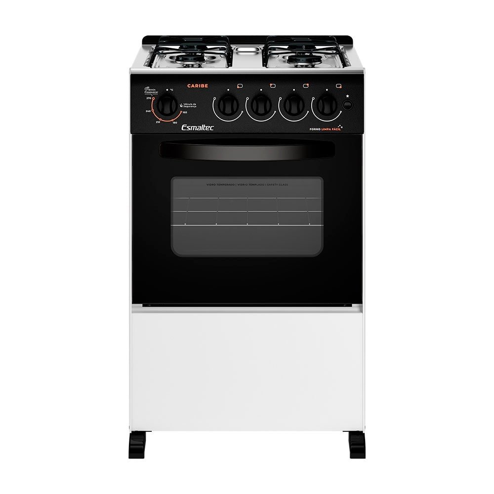 Fogão de Piso Esmaltec 4 Bocas Caribe 4112 - Acendimento Automático, Branco, Bivolt