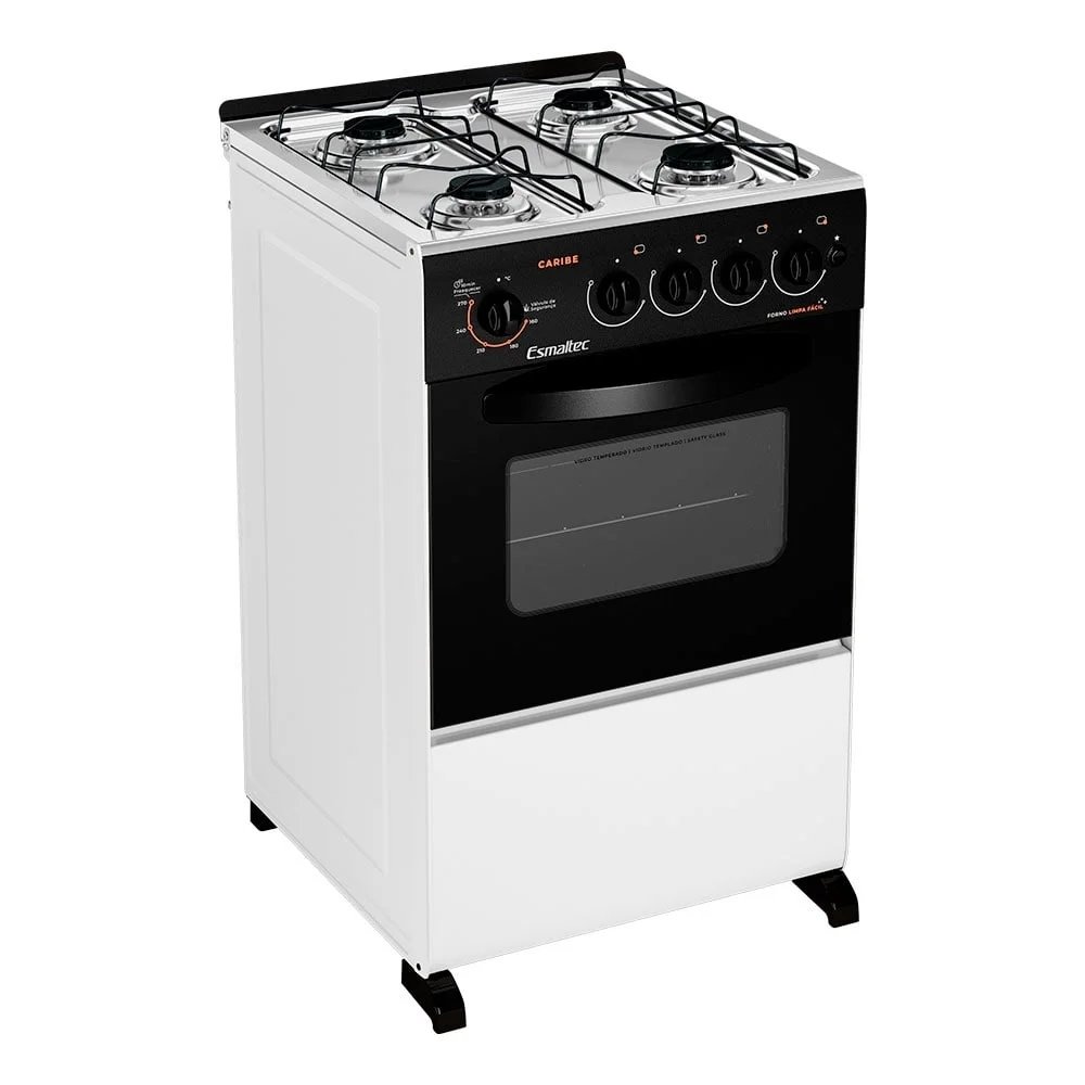 Fogão de Piso Esmaltec 4 Bocas Caribe 4112 - Acendimento Automático, Branco, Bivolt